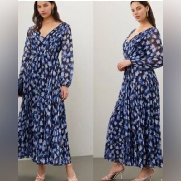 ML Monique Lhuillier Floral Chiffon Dress Gown Size 6 - Picture 1 of 5